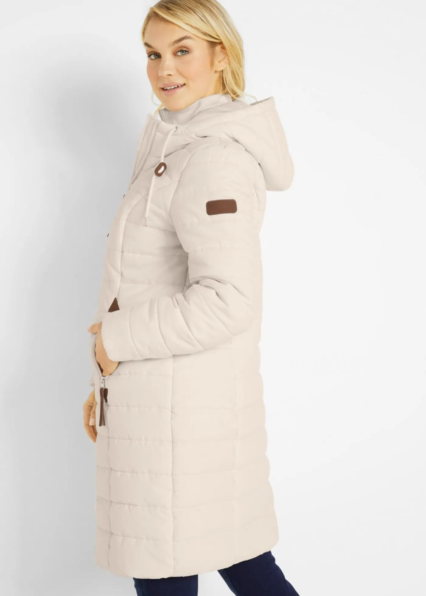 bonprix bonprix Abrigo acolchado, aspecto 2 en 1 Beige natural Sale