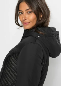 bonprix bonprix Abrigo acolchado de poliéster reciclado Negro Hot