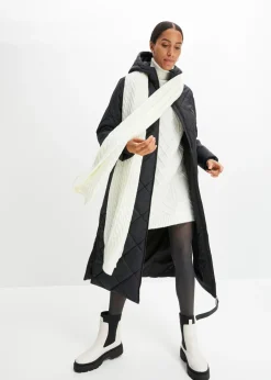 bonprix bonprix Abrigo acolchado y guateado, largo y con capucha Negro Clearance