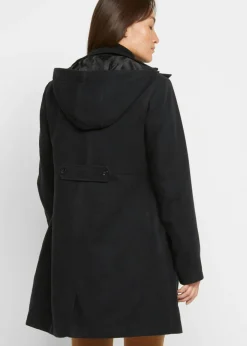bonprix bonprix Abrigo con capucha y pinzas Negro Discount