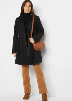 bonprix bonprix Abrigo con capucha y pinzas Negro Discount