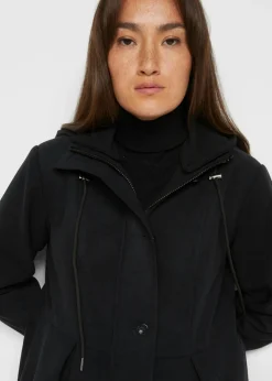 bonprix bonprix Abrigo con capucha y pinzas Negro Discount