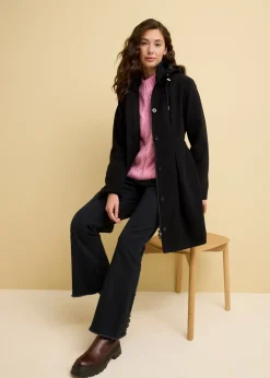 bonprix bonprix Abrigo con capucha y pinzas Negro Discount