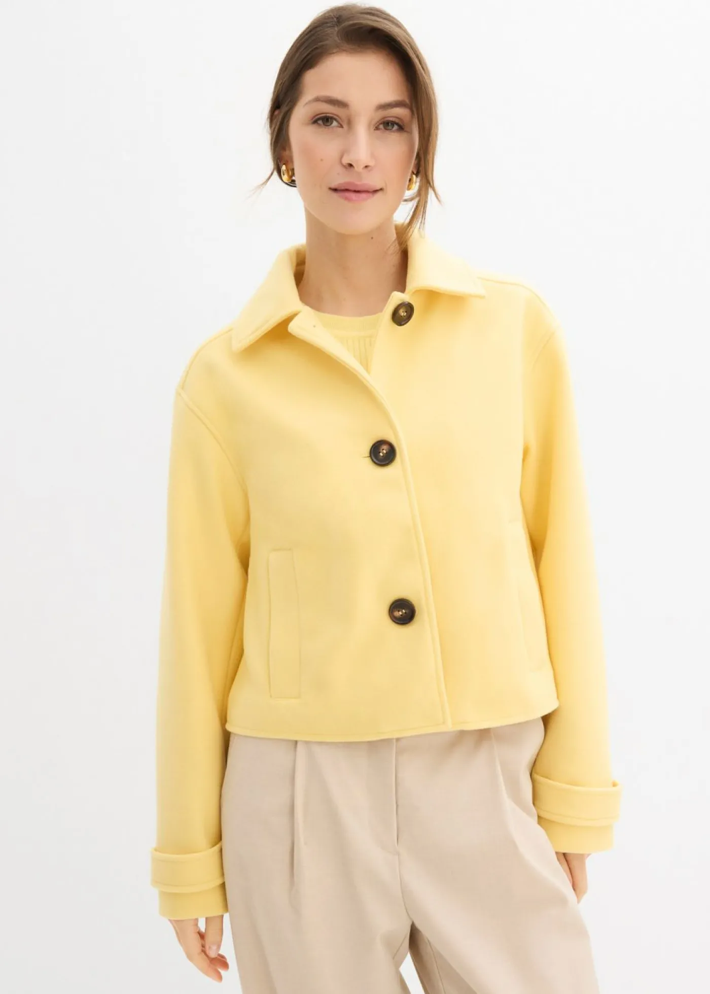 bonprix bonprix Abrigo corto con aspecto de lana Amarillo claro Sale