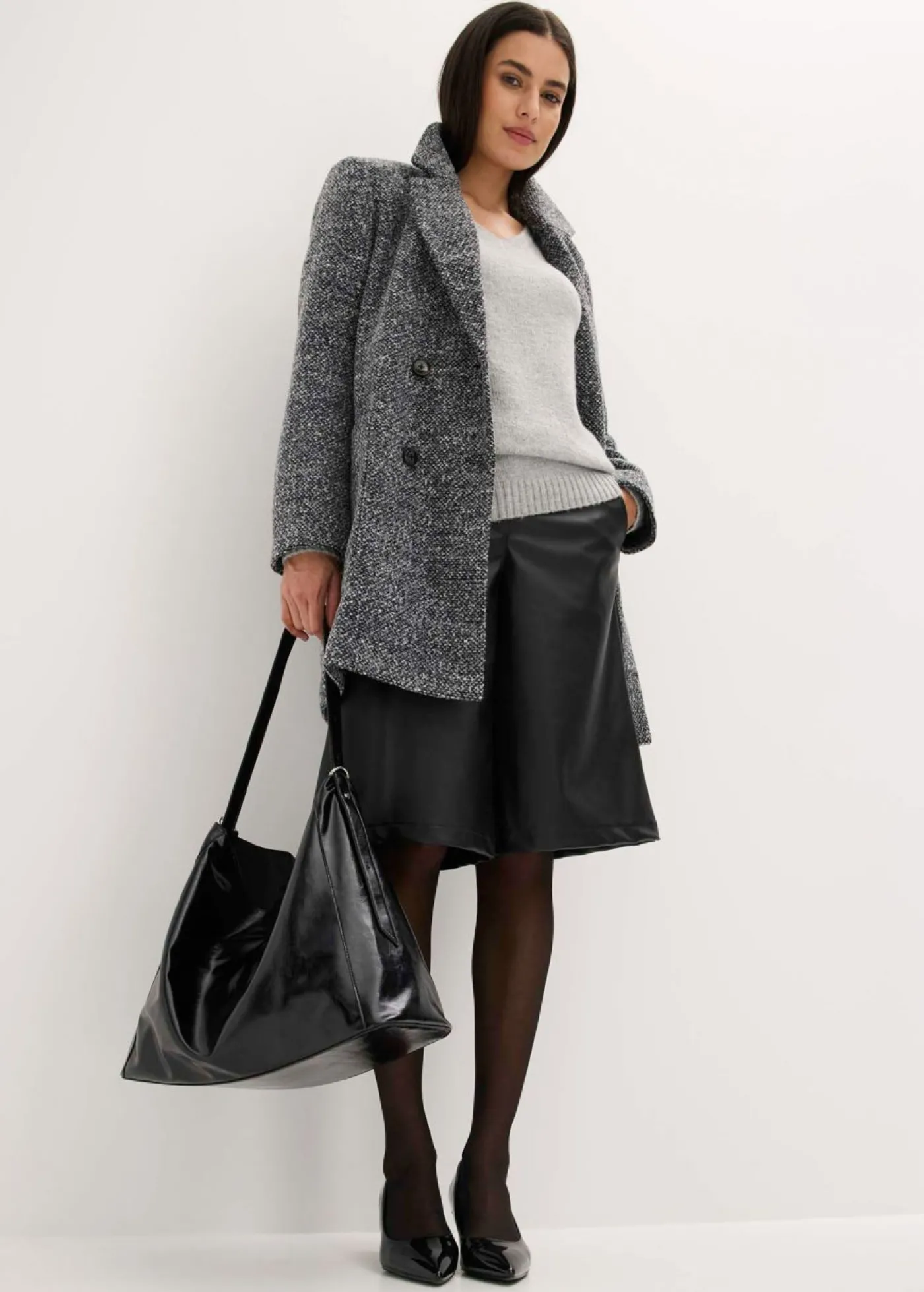 bonprix bonprix Abrigo corto con aspecto de lana Antracita oscuro jaspeado Outlet