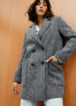bonprix bonprix Abrigo corto con aspecto de lana Antracita oscuro jaspeado Outlet