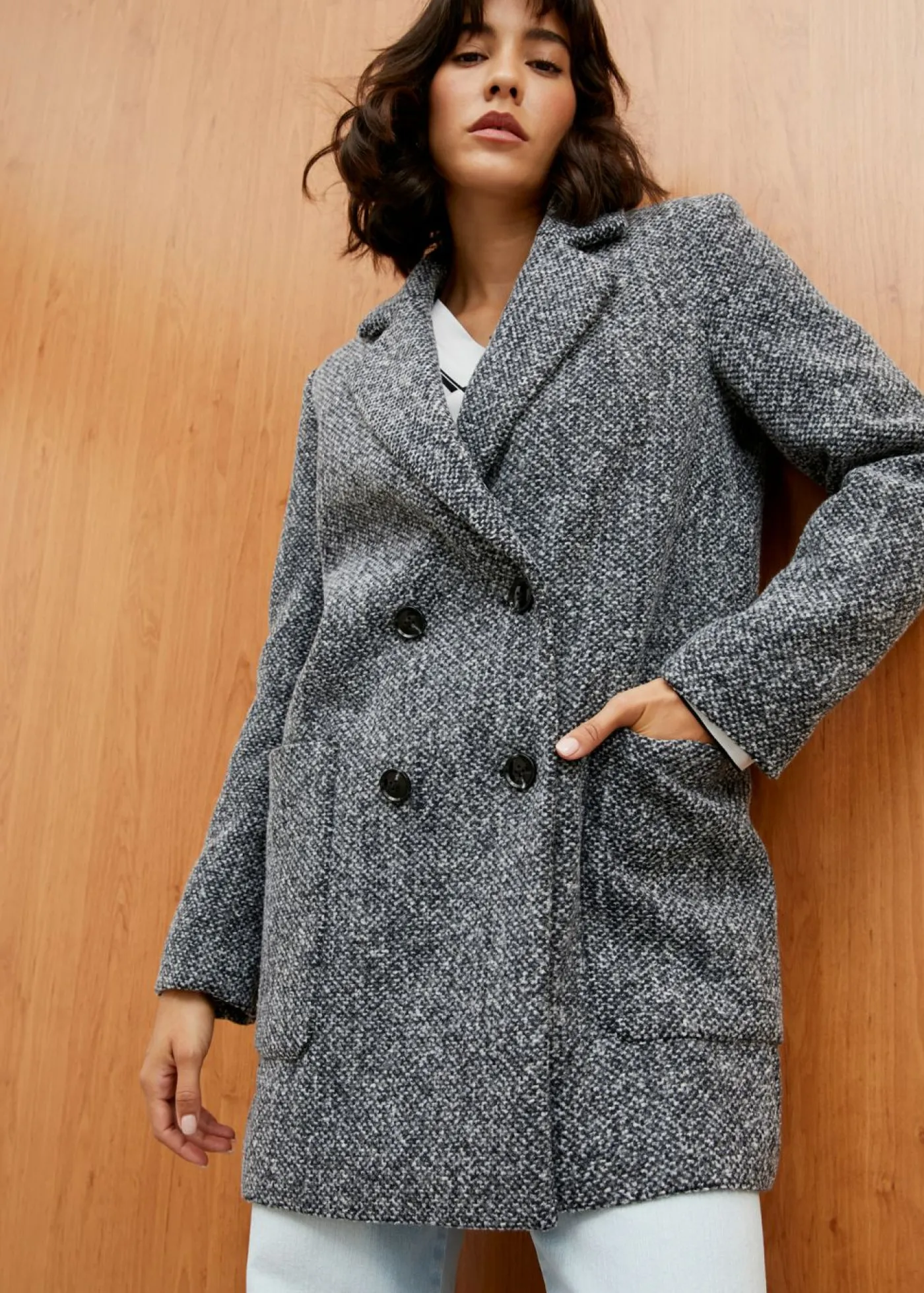 bonprix bonprix Abrigo corto con aspecto de lana Antracita oscuro jaspeado Outlet