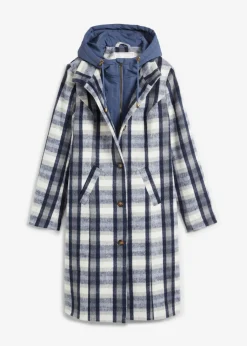 bonprix bonprix Abrigo corto de invierno con lana dos en uno Índigo-gris de cuadros Outlet