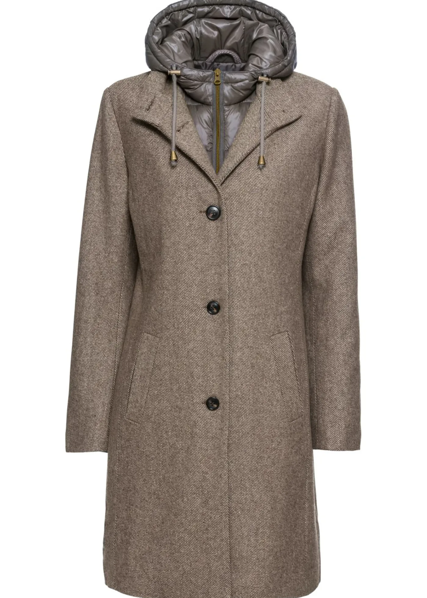 bonprix bonprix Abrigo corto de invierno con aspecto de lana y diseño 2 en 1 Beige oscuro New