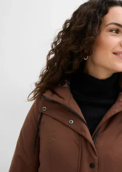bonprix bonprix Abrigo corto para exteriores con cinturón, material impermeable y forro de leopardo marrón