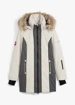 bonprix bonprix Abrigo corto para exteriores con pelo sintético y material impermeable Plata/pizarra Hot