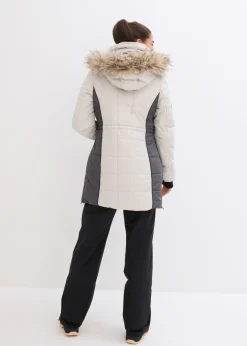 bonprix bonprix Abrigo corto para exteriores con pelo sintético y material impermeable Plata/pizarra Hot