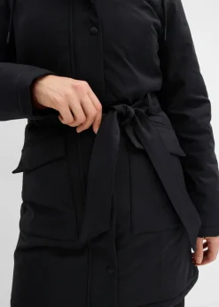 bonprix bonprix Abrigo corto para exteriores con cinturón, material impermeable y forro de leopardo Negro Outlet