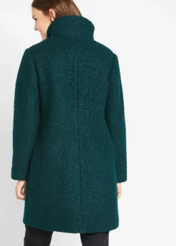 bonprix bonprix Abrigo de bouclé con bolsillos Verde petróleo Outlet