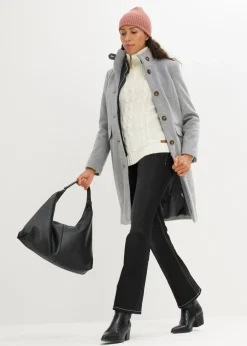 bonprix bonprix Abrigo de invierno, aspecto 2 en 1 Gris jaspeado Discount