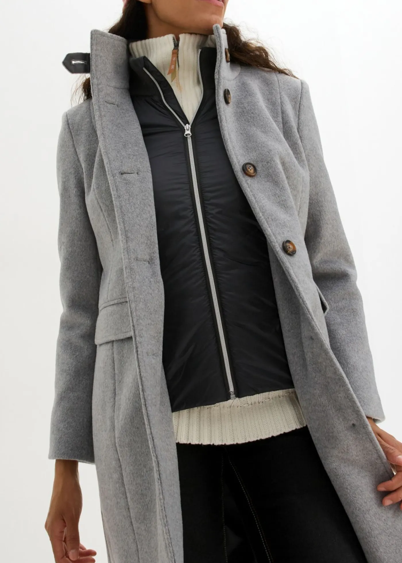 bonprix bonprix Abrigo de invierno, aspecto 2 en 1 Gris jaspeado Discount