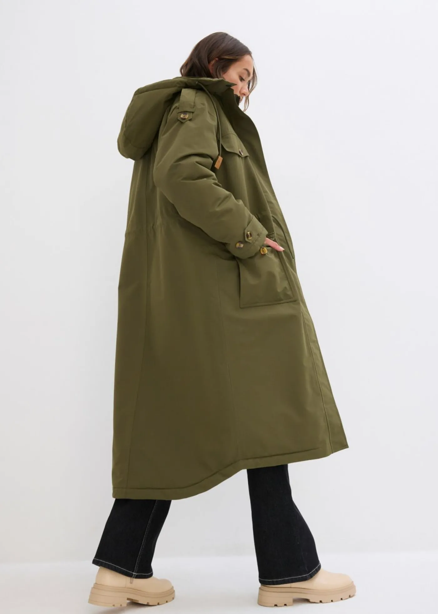 bonprix bonprix Abrigo de invierno, aspecto 2 en 1 Verde oliva oscuro Outlet