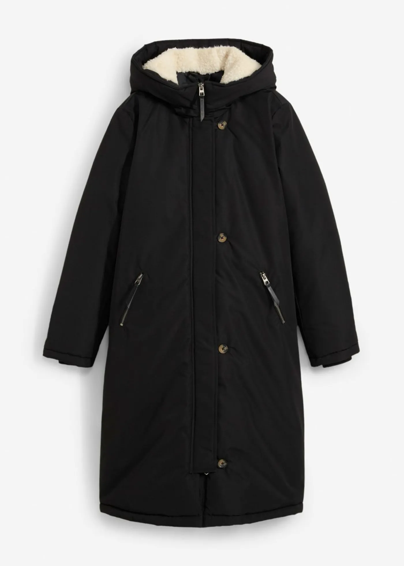 bonprix bonprix Abrigo de invierno con forro de peluche en la capucha Negro Best