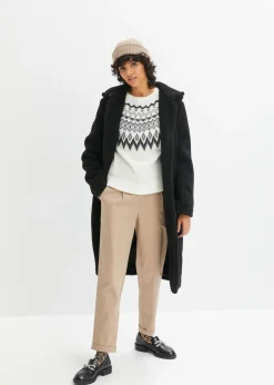 bonprix bonprix Abrigo de pelo con capucha y bolsillos Negro Hot