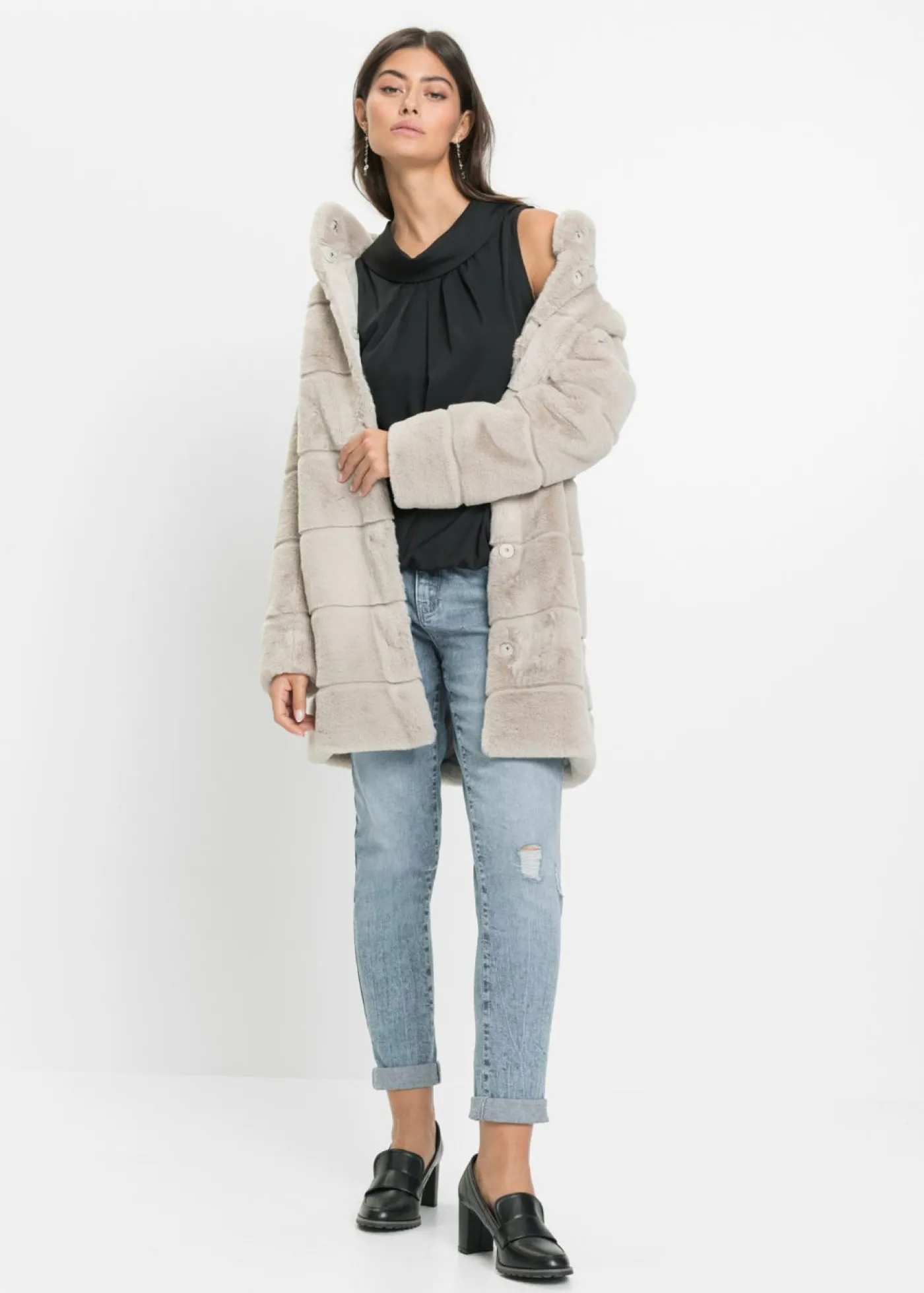 bonprix bonprix Abrigo de pelo sintético Gris Hot