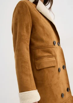bonprix bonprix Abrigo de piel sintética en forro cálido marrón coñac-beige natural Outlet