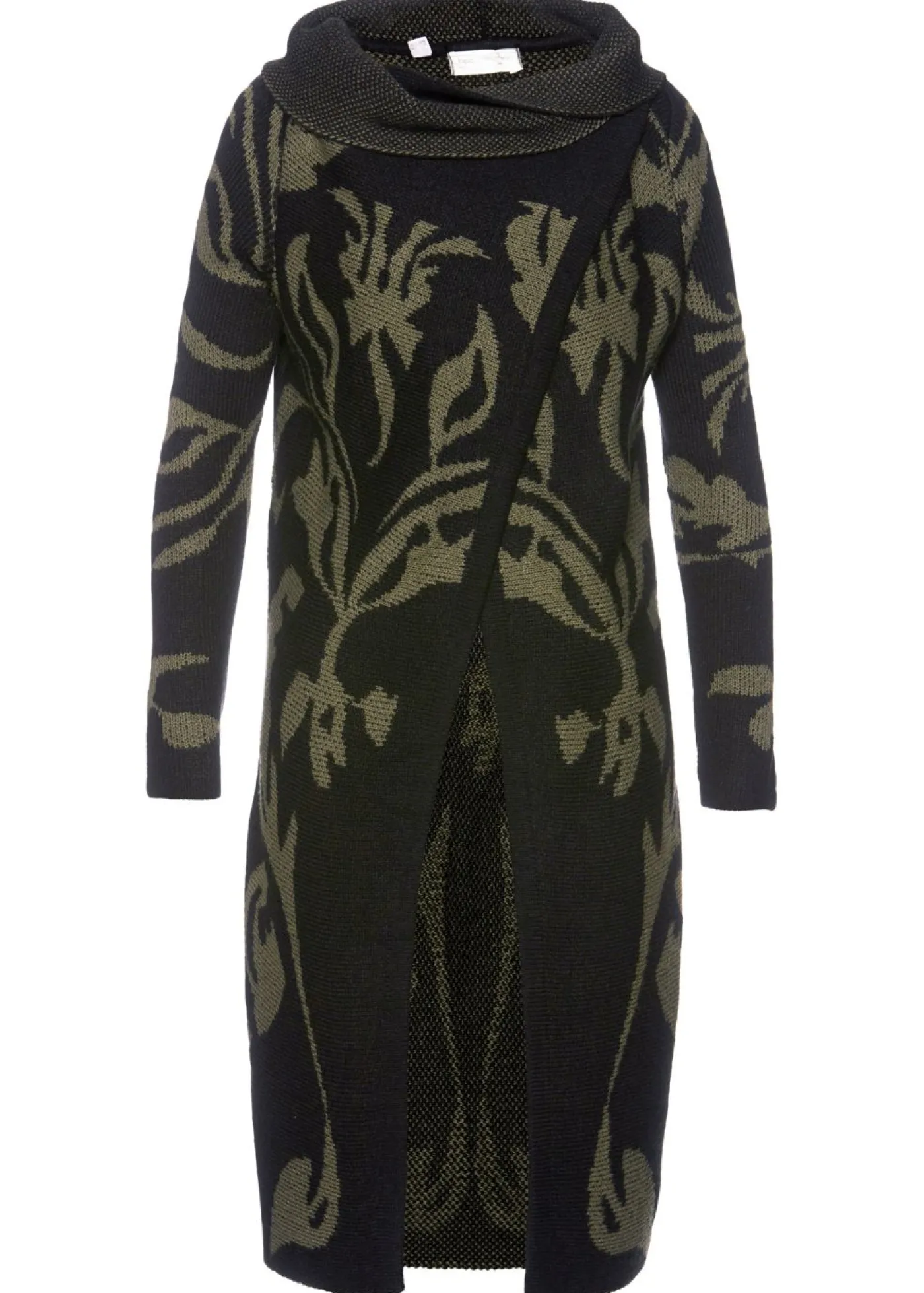 bonprix bonprix Abrigo de punto Negro-verde oliva oscuro estampado New