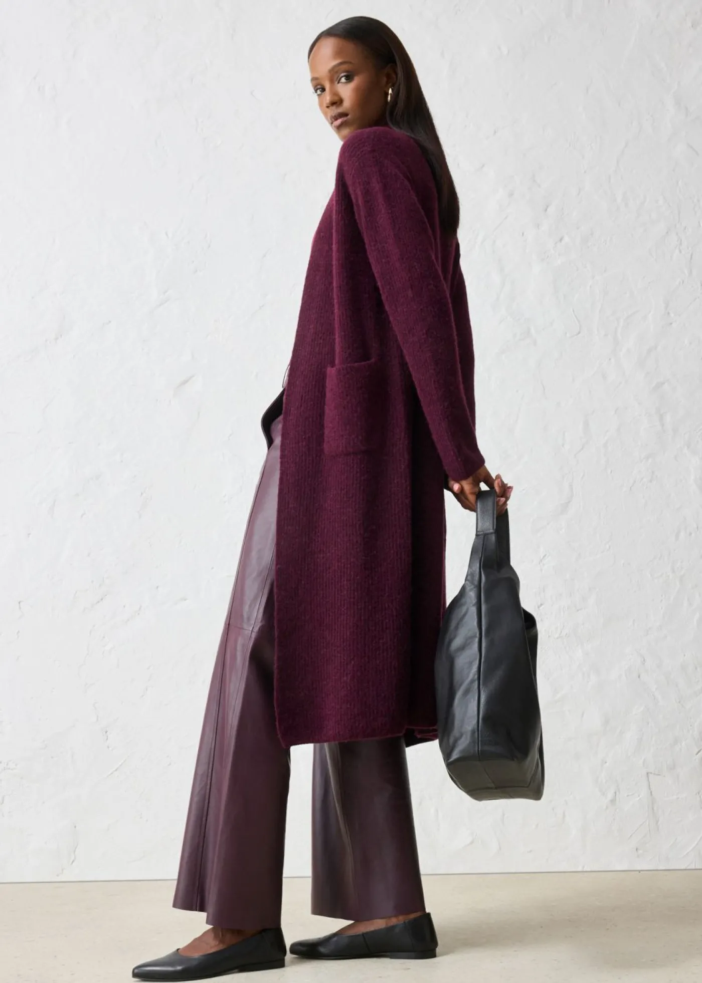 bonprix bonprix Abrigo de punto con alpaca rojo burdeos Outlet