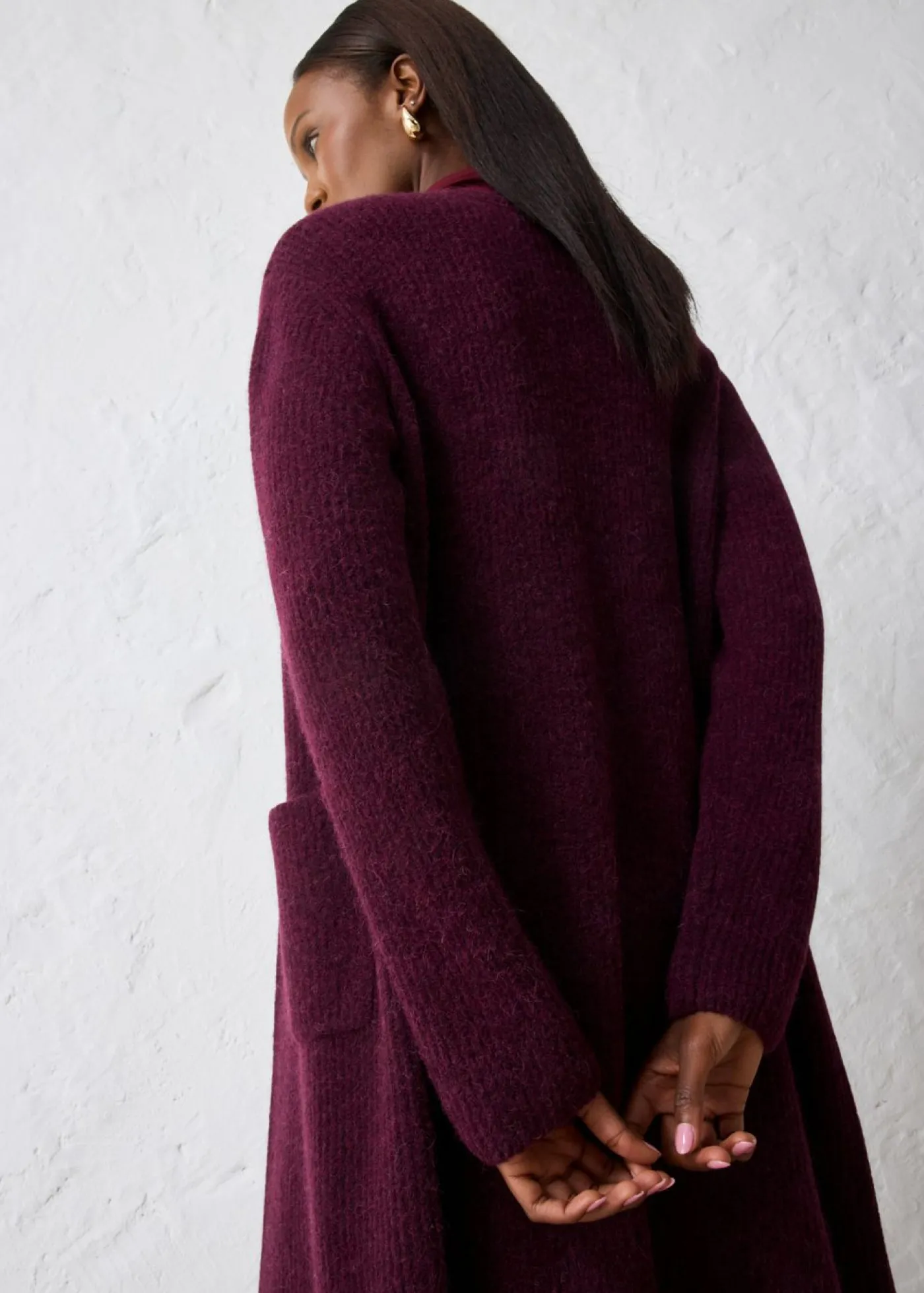 bonprix bonprix Abrigo de punto con alpaca rojo burdeos Outlet