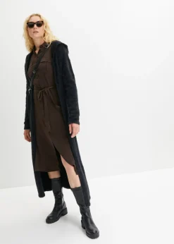 bonprix bonprix Abrigo de punto en suave hilo metálico Negro Online