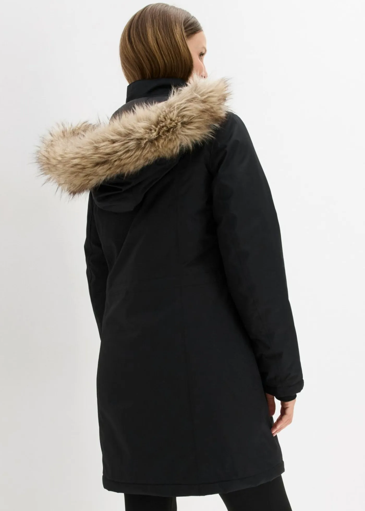 bonprix bonprix Abrigo funcional cálido impermeable para exteriores con pelo sintético Negro New
