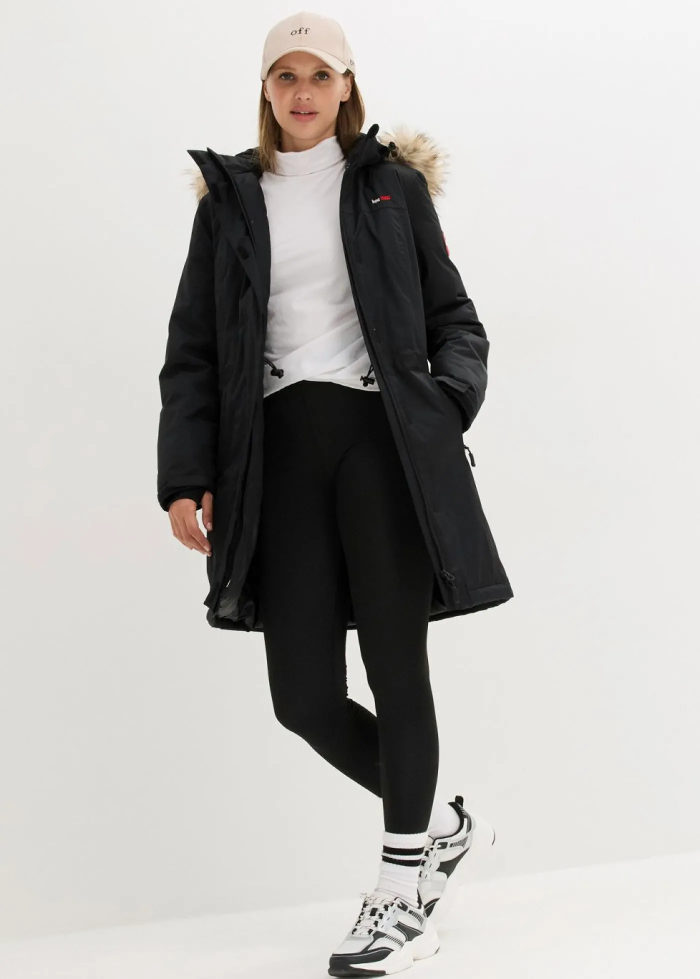 bonprix bonprix Abrigo funcional cálido impermeable para exteriores con pelo sintético Negro New