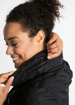bonprix bonprix Abrigo funcional de entretiempo con capucha, aspecto 2 en 1, impermeable Negro Clearance