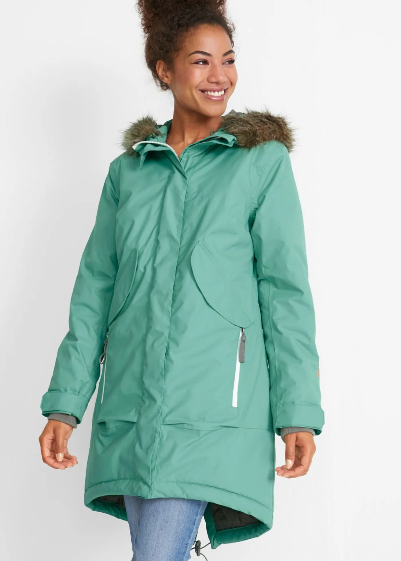 bonprix bonprix Abrigo funcional impermeable verde salvia / gris Discount