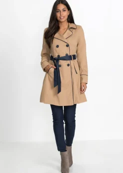 bonprix bonprix Abrigo gabardina de doble botonadura Camel mate Discount
