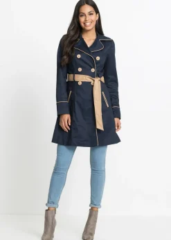 bonprix bonprix Abrigo gabardina de doble botonadura Azul marino Clearance
