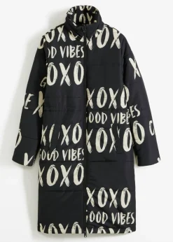 bonprix bonprix Abrigo guateado Negro-crudo estampado New