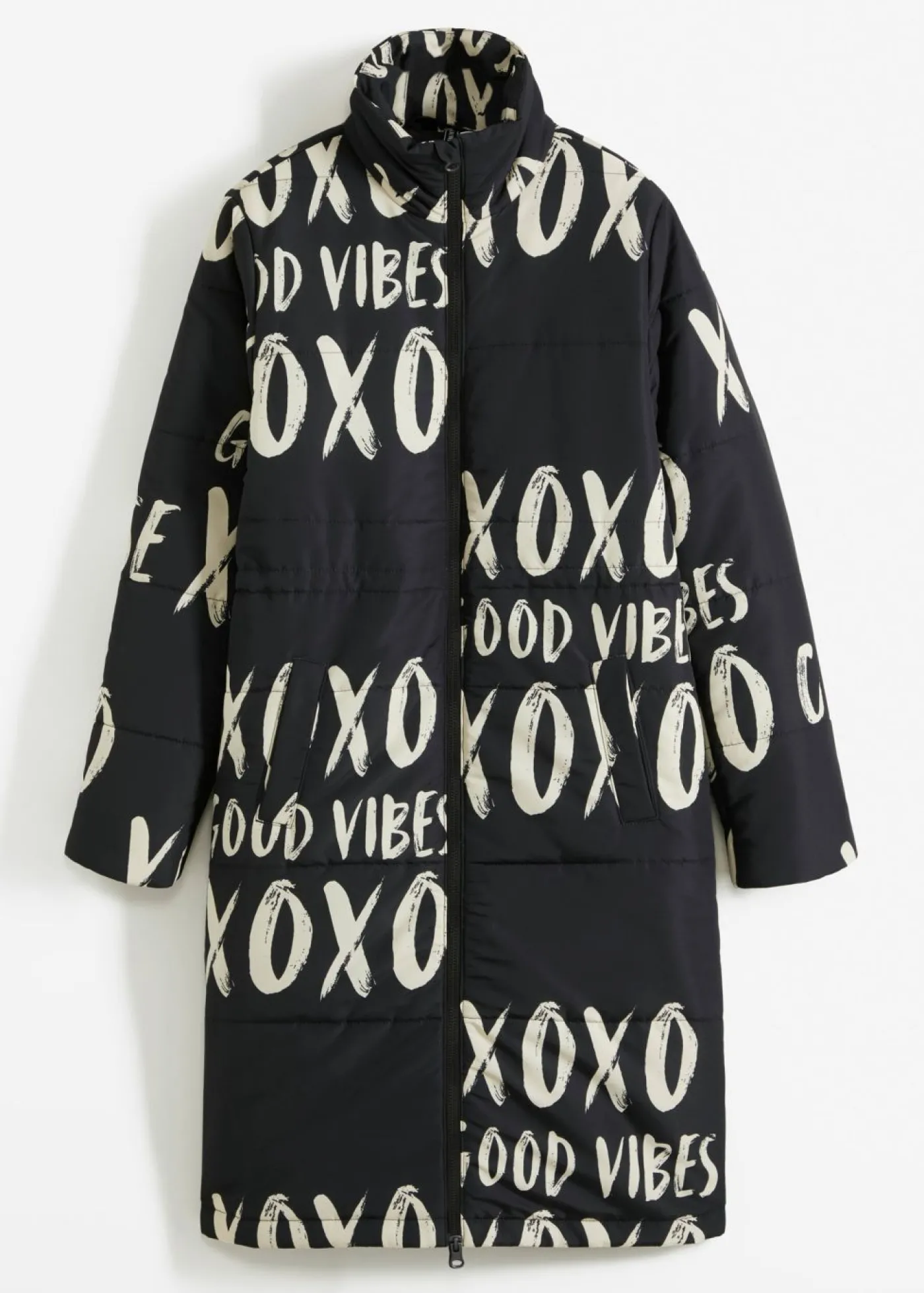 bonprix bonprix Abrigo guateado Negro-crudo estampado New
