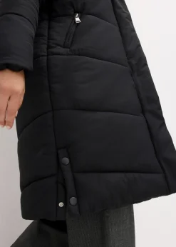 bonprix bonprix Abrigo guateado con forro polar en la capucha Negro New