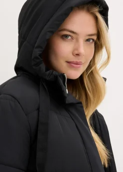 bonprix bonprix Abrigo guateado con forro polar en la capucha Negro New