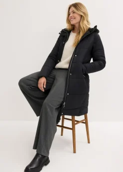 bonprix bonprix Abrigo guateado con forro polar en la capucha Fucsia oscuro Clearance