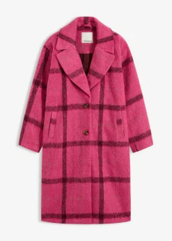 bonprix bonprix Abrigo holgado con aspecto de lana rosa caliente-burdeos a cuadros Sale