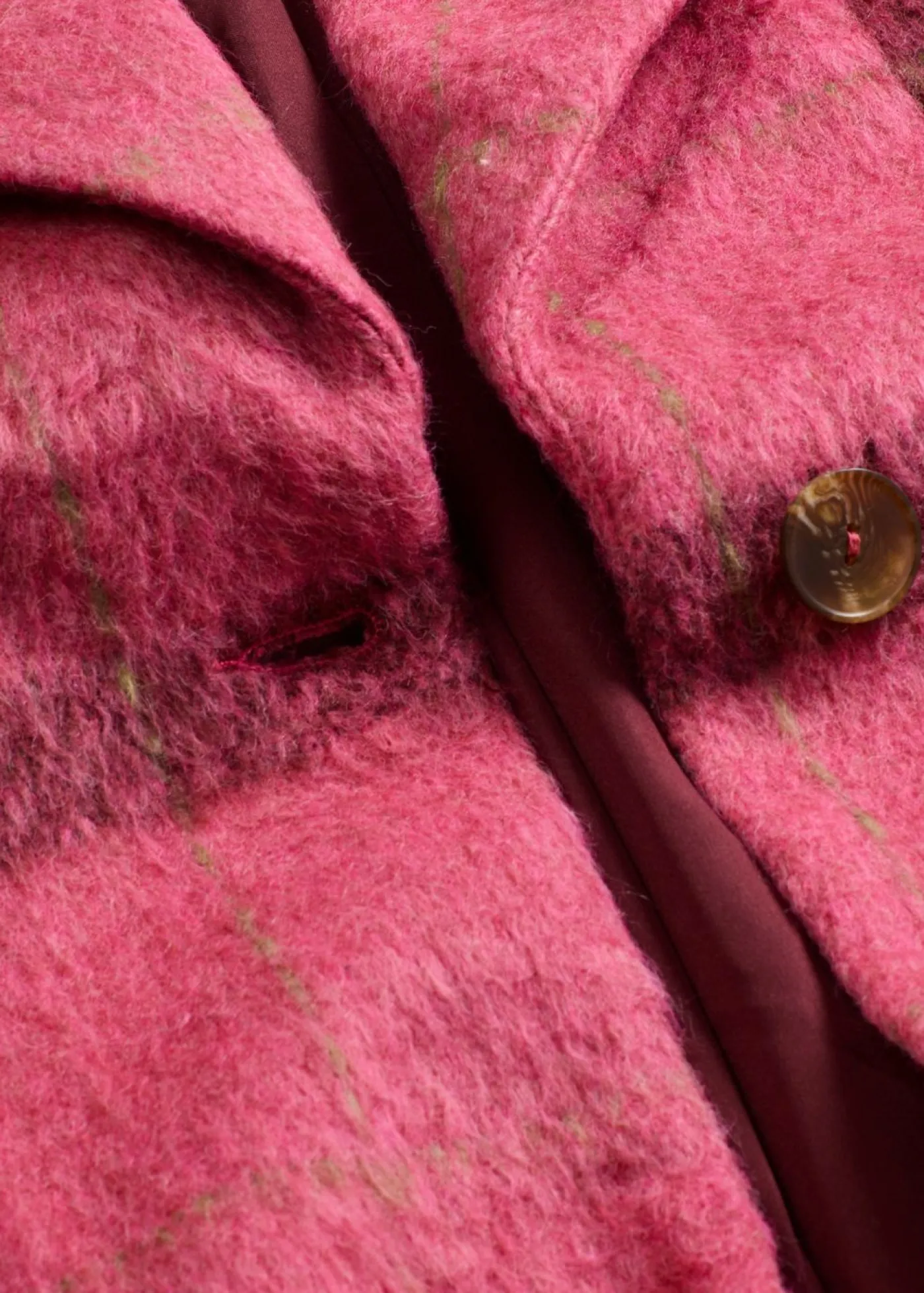 bonprix bonprix Abrigo holgado con aspecto de lana rosa caliente-burdeos a cuadros Sale