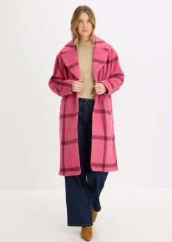 bonprix bonprix Abrigo holgado con aspecto de lana rosa caliente-burdeos a cuadros Sale