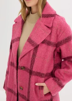 bonprix bonprix Abrigo holgado con aspecto de lana rosa caliente-burdeos a cuadros Sale