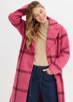 bonprix bonprix Abrigo holgado con aspecto de lana rosa caliente-burdeos a cuadros Sale