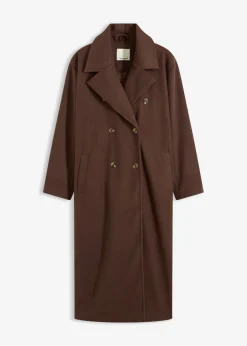 bonprix bonprix Abrigo holgado con aspecto de lana Marrón oscuro Sale