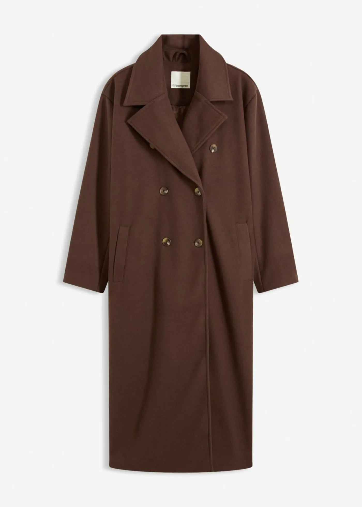 bonprix bonprix Abrigo holgado con aspecto de lana Marrón oscuro Sale