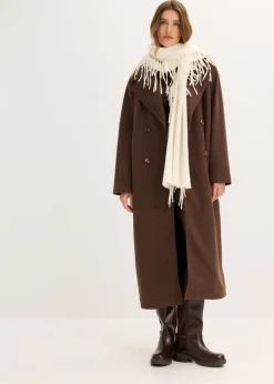 bonprix bonprix Abrigo holgado con aspecto de lana Marrón oscuro Sale