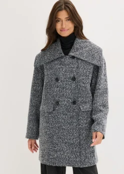bonprix bonprix Abrigo holgado corto con aspecto de lana jaspeada antracita oscuro moteado Outlet