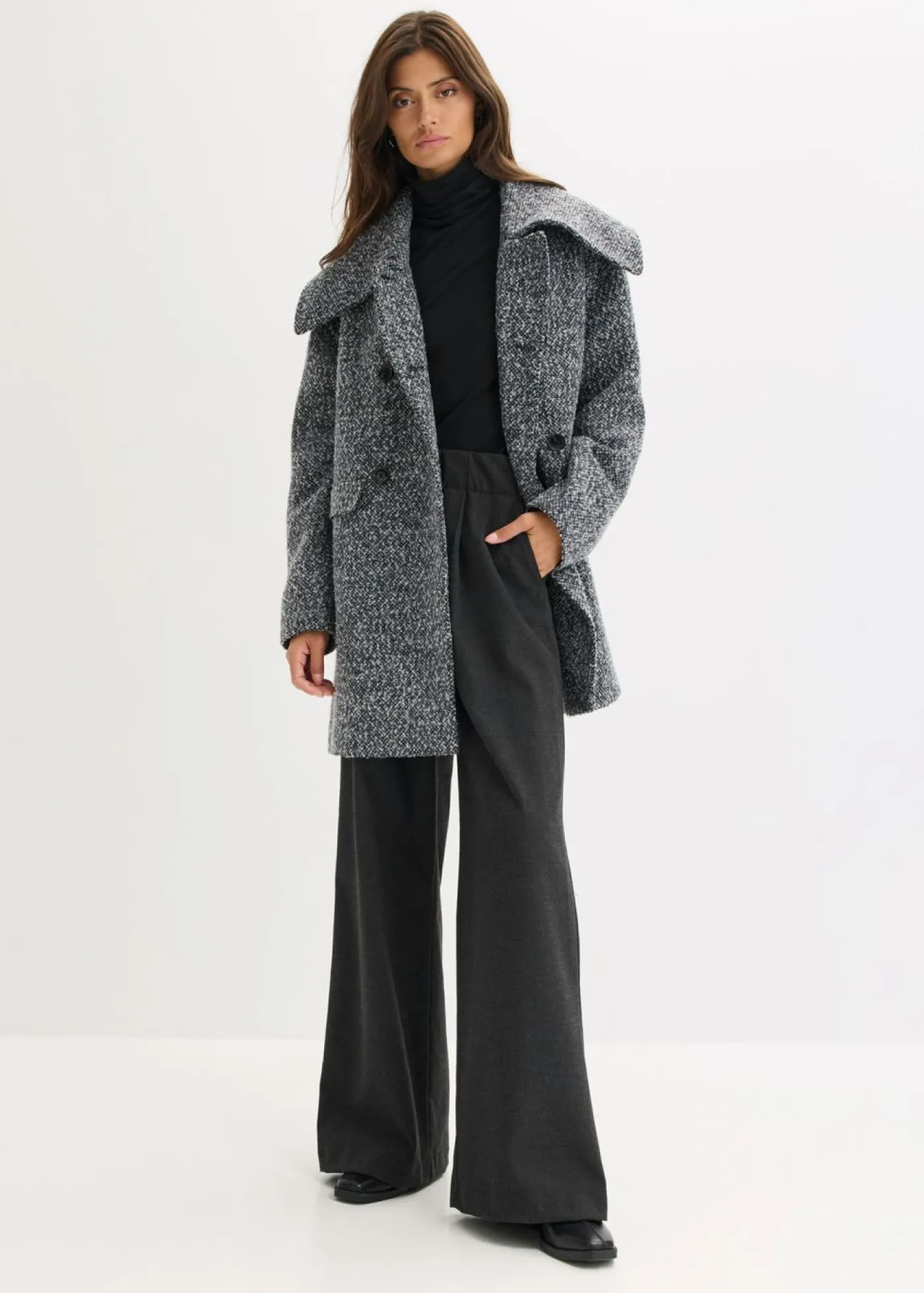 bonprix bonprix Abrigo holgado corto con aspecto de lana jaspeada antracita oscuro moteado Outlet